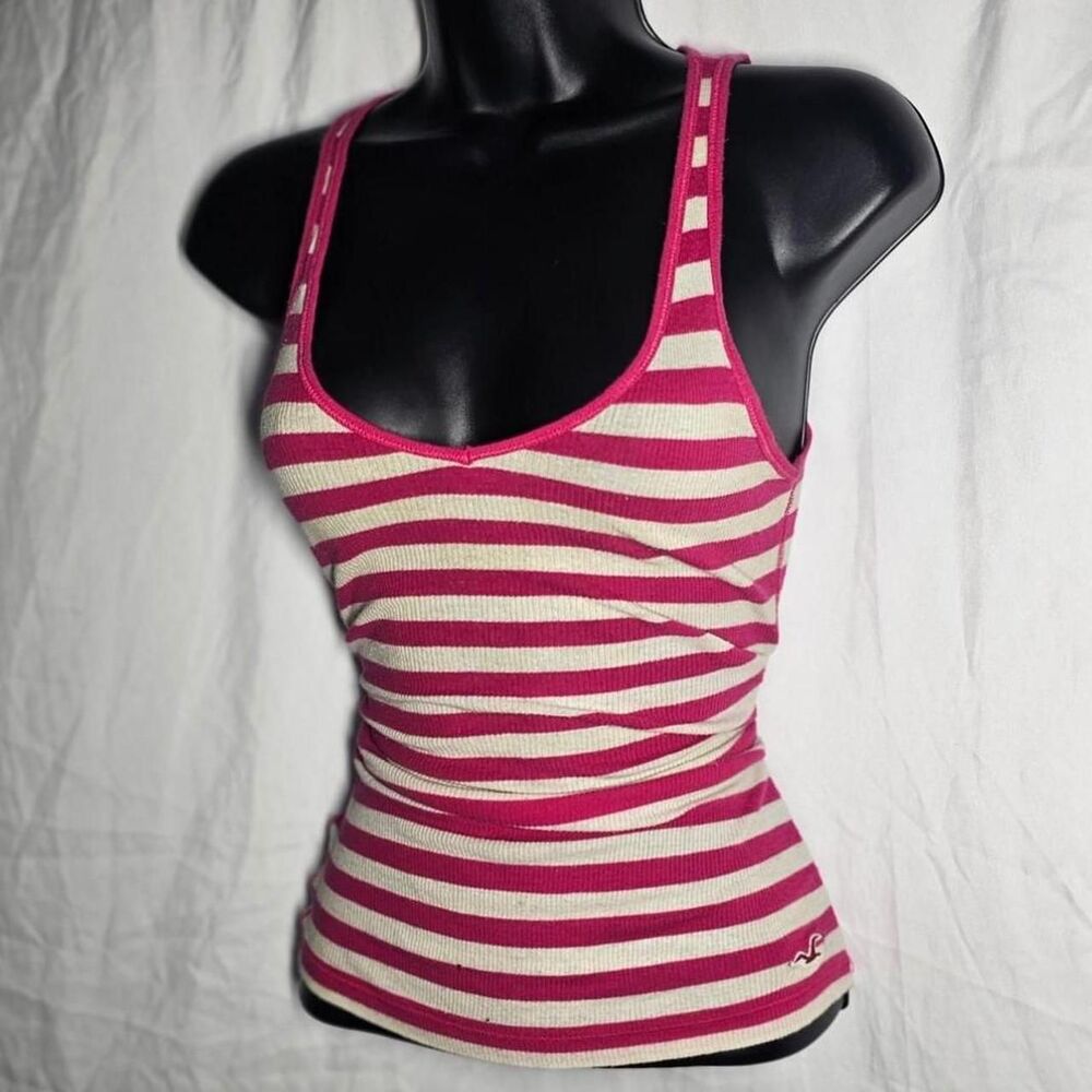 hollister hot pink & white vintage y2k 2000s racerback v-neck tank top